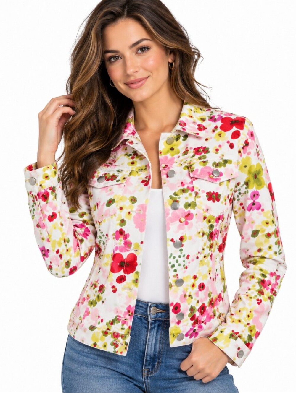 LAL Live a Little Floral Utility Jacket Size S Cotton Stretch